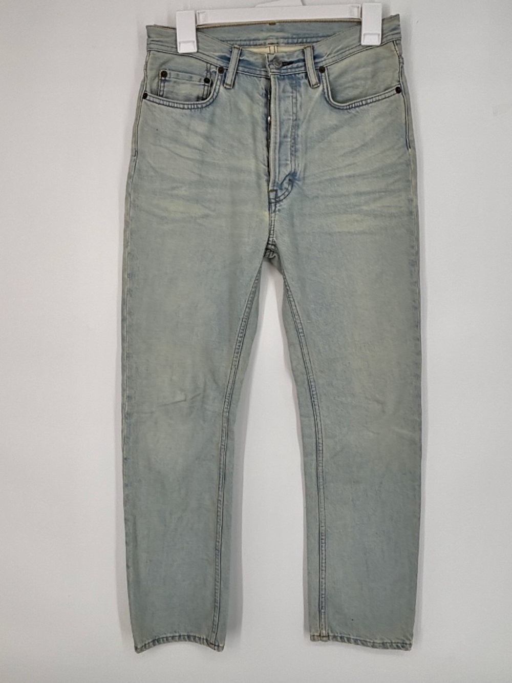 Acne Studios Womens Size 25 Jeans Log Lt Blue Button Fly Straight Leg Hemmed 26"